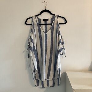 Karen Kane Blue & White Striped Cold-Shoulder Tunic